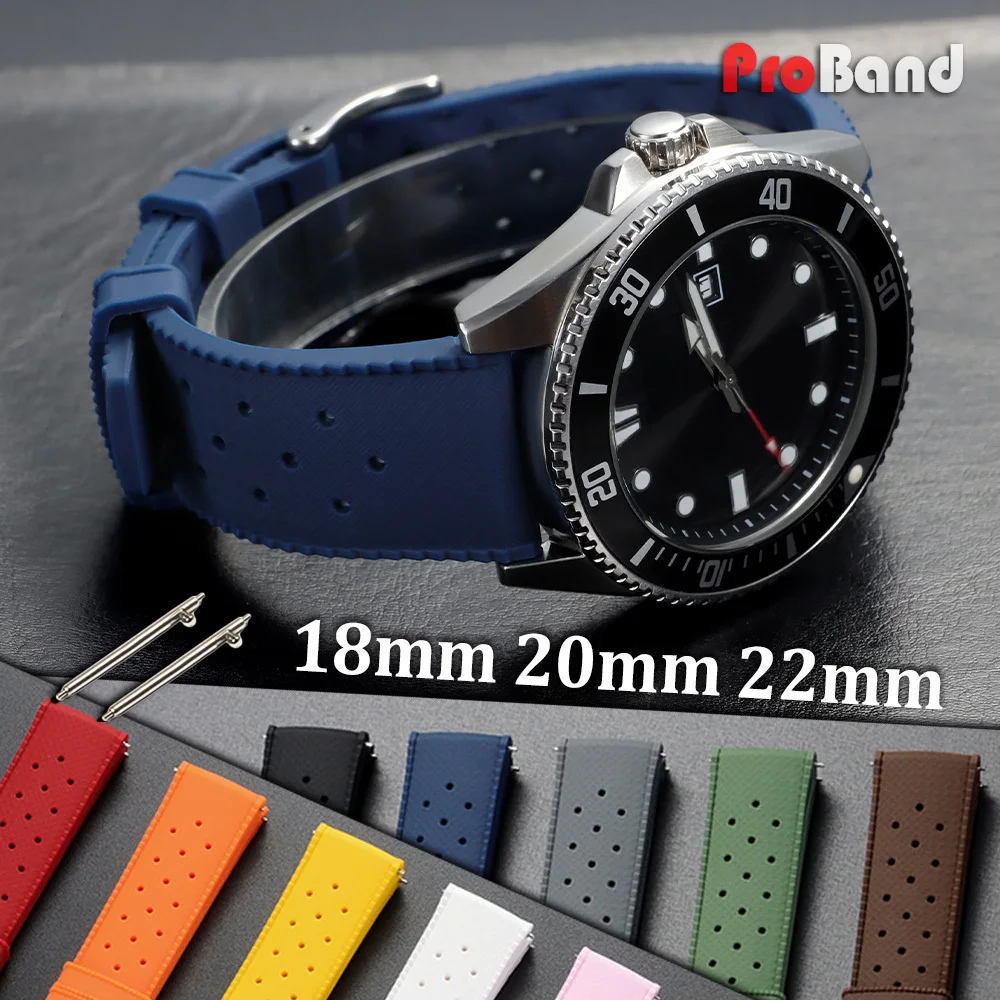

18/20/22mm Breathable Silicone Strap Tropical Rubber Waterproof Watchband for Seiko Men Bracelet for Rolex for Omega Wristbelts
