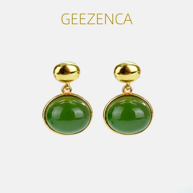 geezenca brinco natural jasper 925 sterling silver water drop para mulheres brinco pequeno e chique simples jade verde novo presente 2023 01