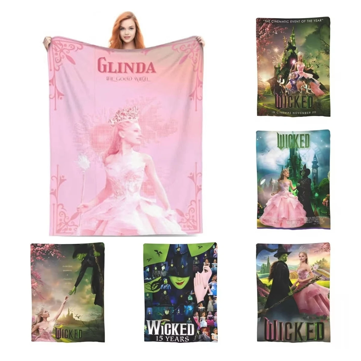 Glinda The Good Wicked Knitted Blankets Fantasy Musical Fuzzy Throw Blankets Bed Sofa Portable Ultra-Soft Warm Bedspreads