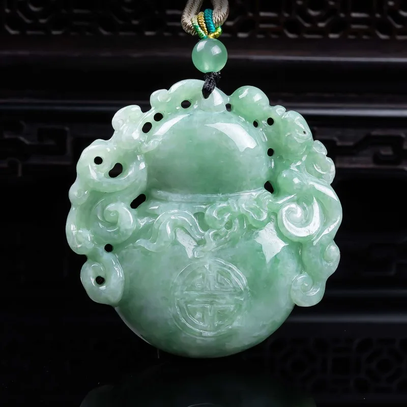 

Natural A-grade jadeite Fulu long and thick finely crafted jade old high ice jade pendant jade beauty Light luxury temperament