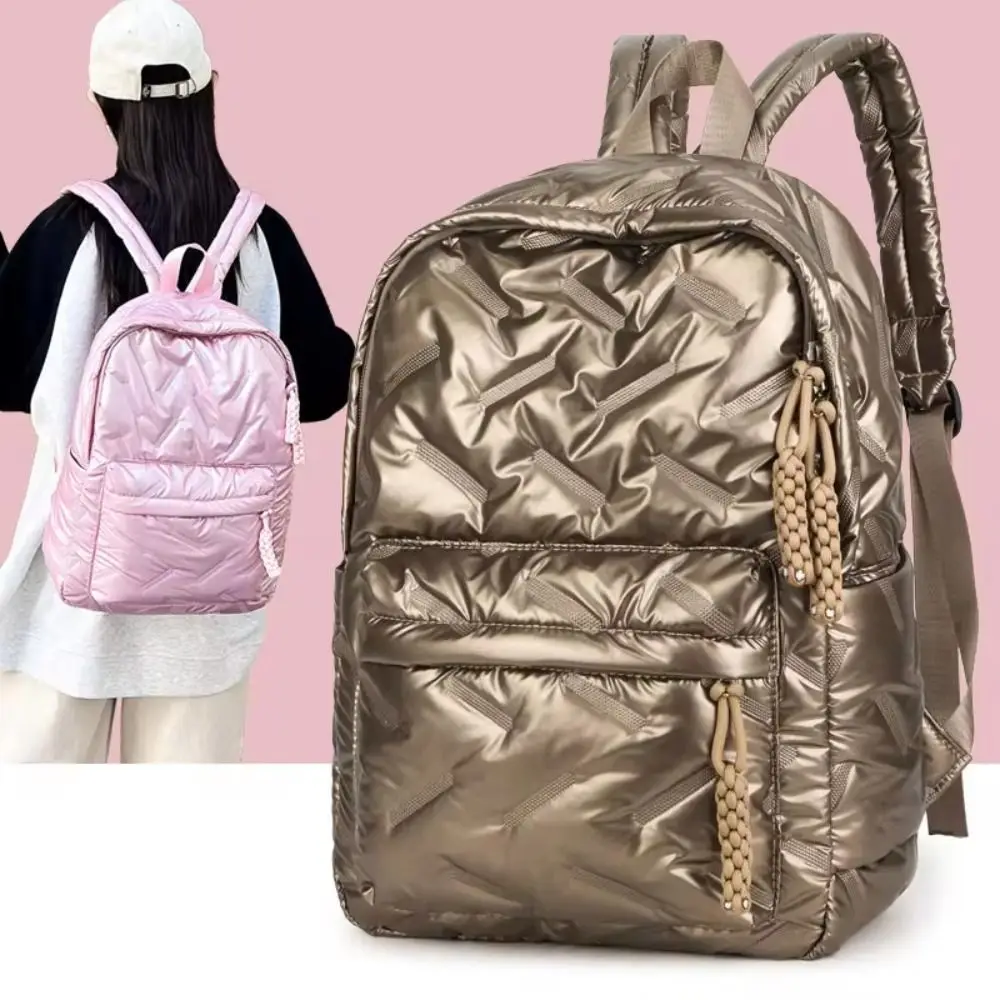 

Solid Color Space Cotton Backpack Nylon Pleated Bubble Shoulder Bag Cloud Adjustable Shoulder Strap Student Schoolbag Lady/Girls