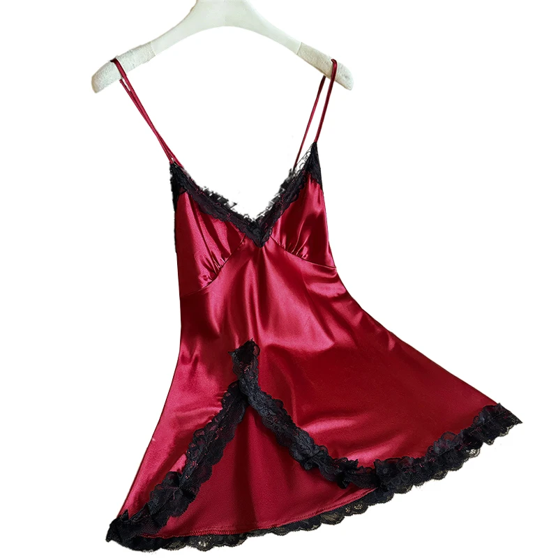 

1 шт. Роскошная атласная ночная сорочка для женщин, с глубоким V-образным вырезом на спине, на бретельках, кружевная шелковая ночнушка, новый стиль