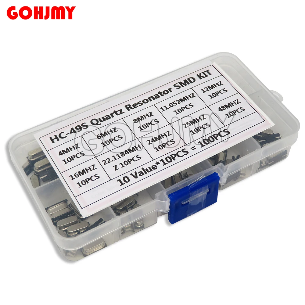 10Values HC-49S Quartz Resonator SMD Crystal Oscillator Kit diy electronic set4MHz 6MHz 8MHz 12MHz 16MHz 24MHz 25MHz 48MHz 2Pin 