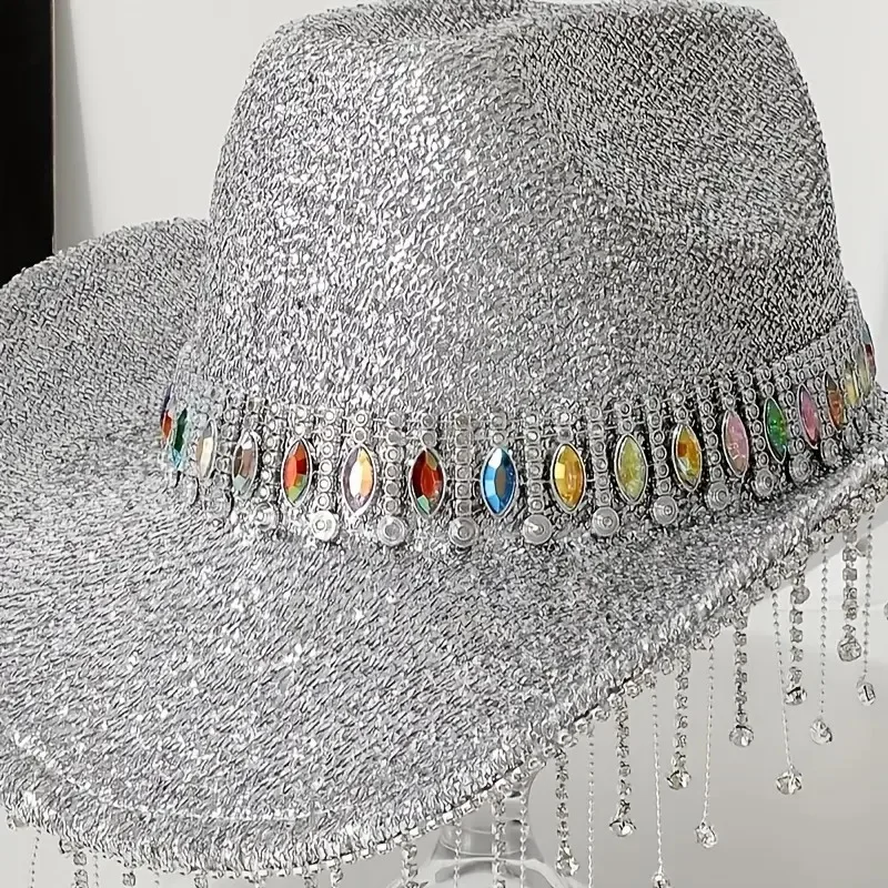 홍루안 글리터 코스튬 모자 성인용 & 카우보이 모자 여성용 라인스톤, 카우보이 코스프레 여성 액세서리 & 카우걸 캡