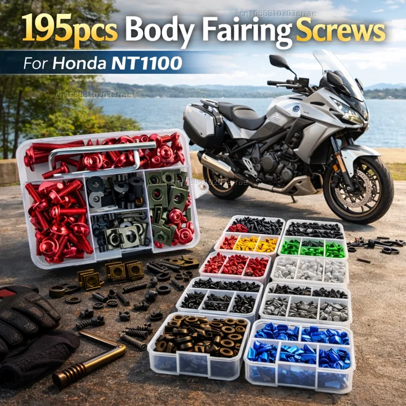 195pcs Motorcycle Fairing Bolts Body Screws Nuts For Honda NT1100 CB1100X NT 1100 CB 1100 X Kit Aluminum CNC Fasteners Clips Set