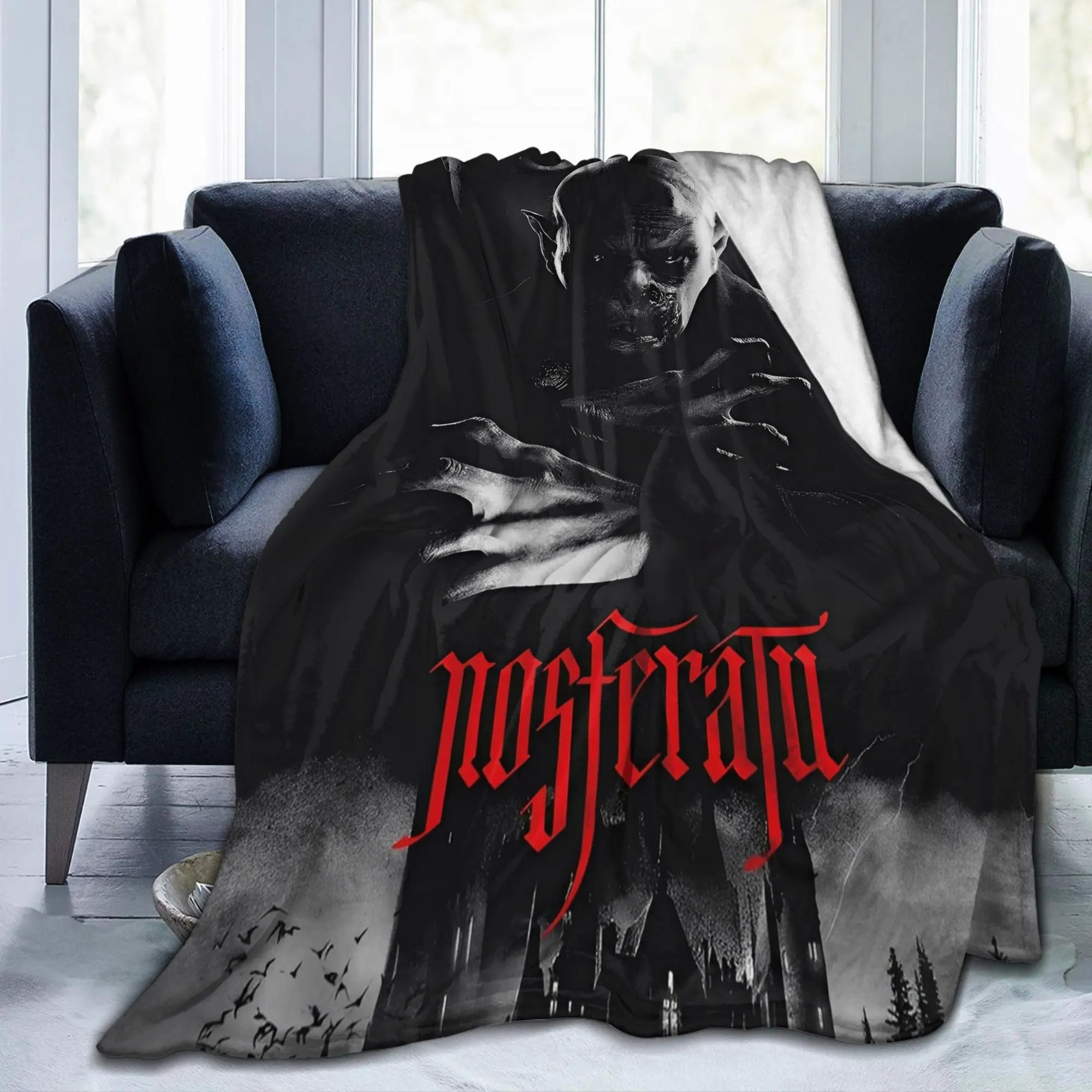 Nosferatu Vampire Dracula Flannel Throw Blanket Horror Movie Halloween Bedding Knitted Blanket Outdoor Ultra-Soft Multifunction