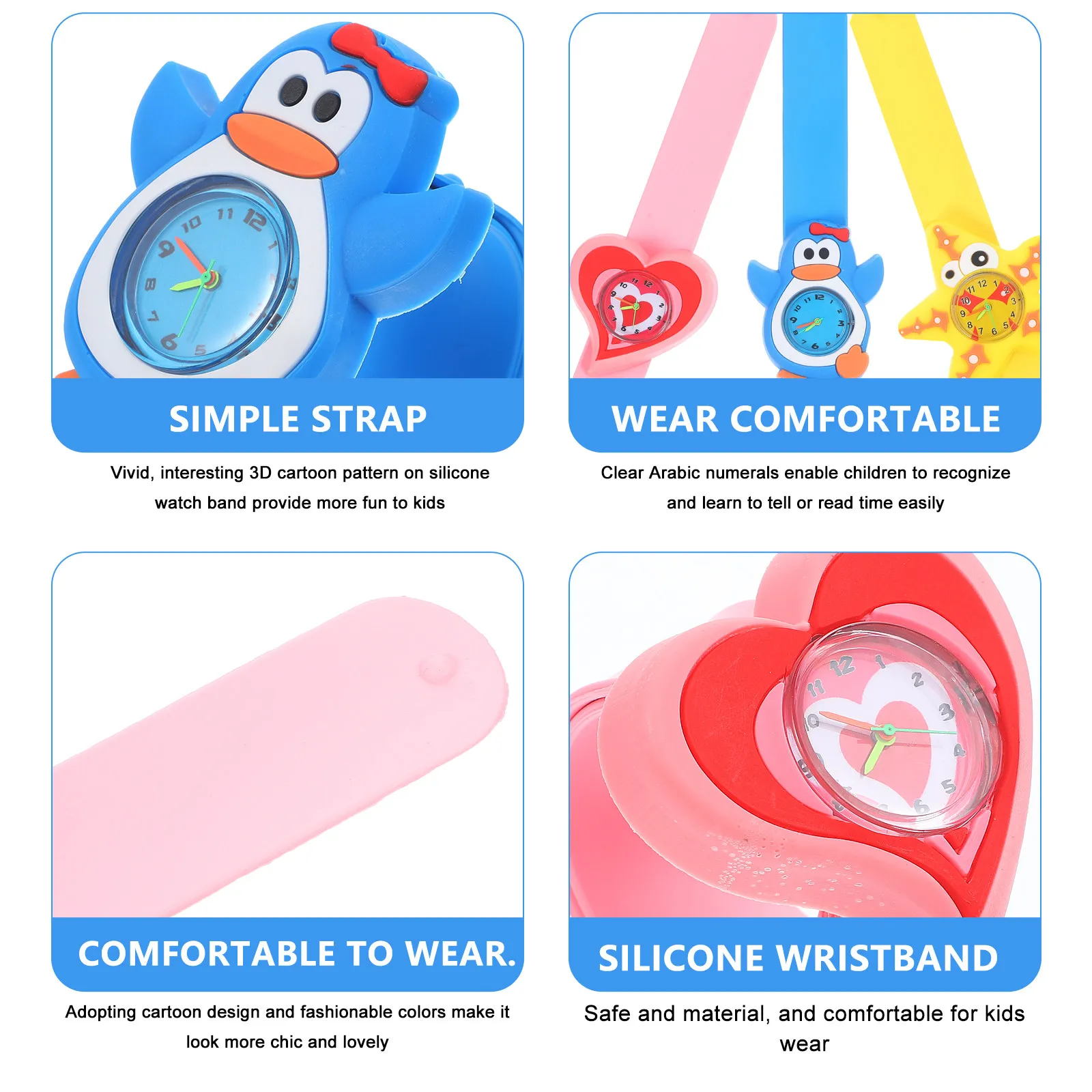 3Pcs Watch Cartoon Silicone Band Wristwatch Lovely Gift for Students Time Reading Watch