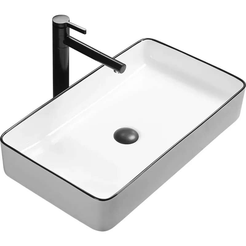 YAOUltra Thin Black Ceramic Wash Basin Above Counter Sink Round Vessel Bathroom Hand Washing Basin Hotel Engineering Style