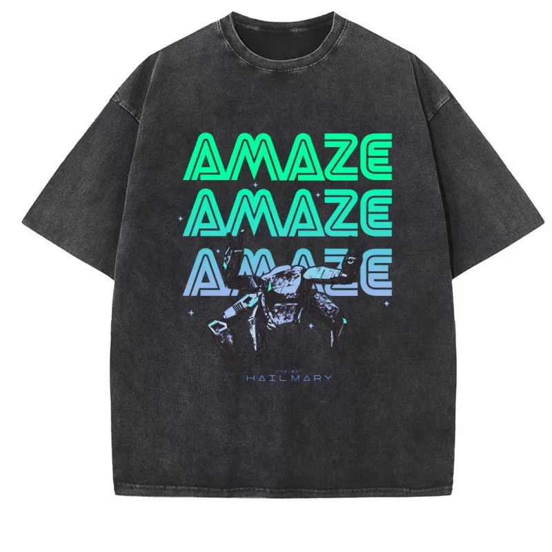 Project Hail Mary Amazing Rocky T-shirt Women Men Vintage Washed Printed Short Sleeve Tshirt Unisex Streetwear Clothes