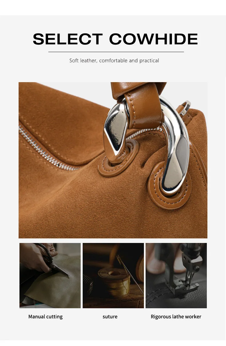 Aidanni Vintage Matte Cowhide Pillow Bag, Damenhandtasche, große Pendler-Schulter- und Umhängetasche, strukturierte Damentasche – Detail 8