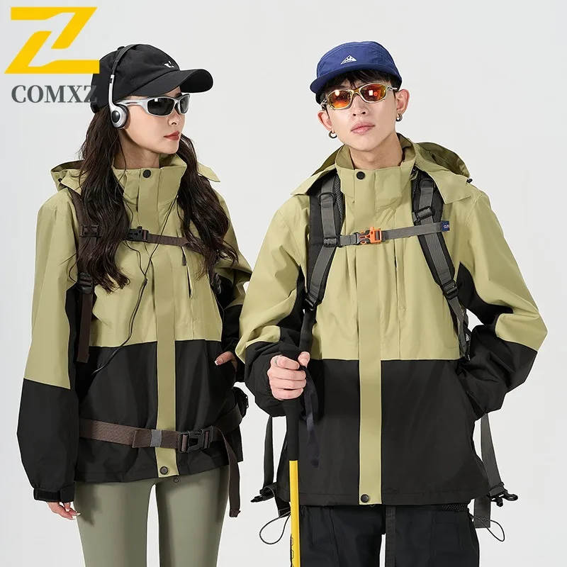 سترة رجالية بقلنسوة ممتازة من COMXZ سترة واقية خفيفة للتسلق في الهواء الطلق رحلة مقاومة للرياح معطف خريفي بسحاب #1