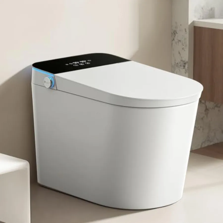 Smart Toilet with Bidet Built-in: Auto Dual Flush Heated Seat Foam Shield Gentle Wash Dryer Child Mode Feet Sensor UV-C Night L