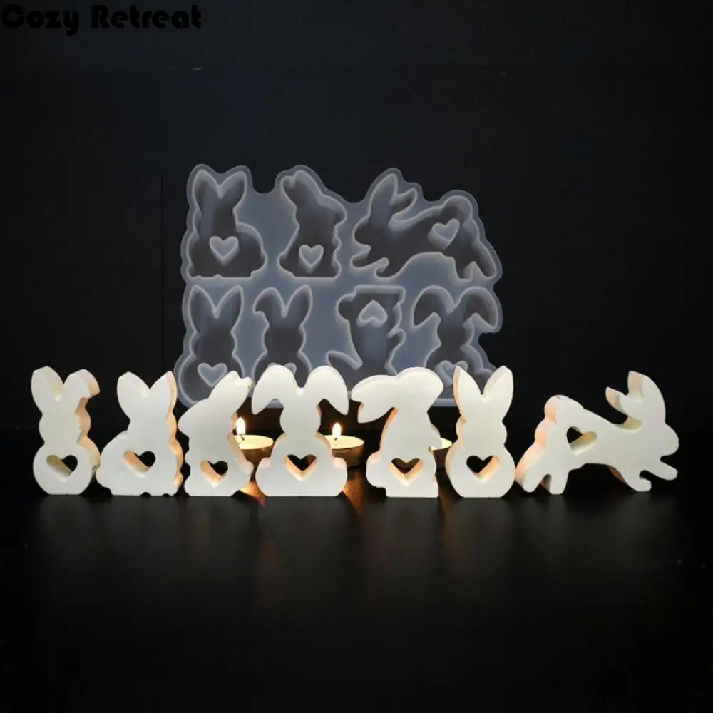 

Creative Candle Holder Silicone Mold 7-Cavity Cute Bunny Shape Easter Bunny Silicone Molds Hollow Out Handmade