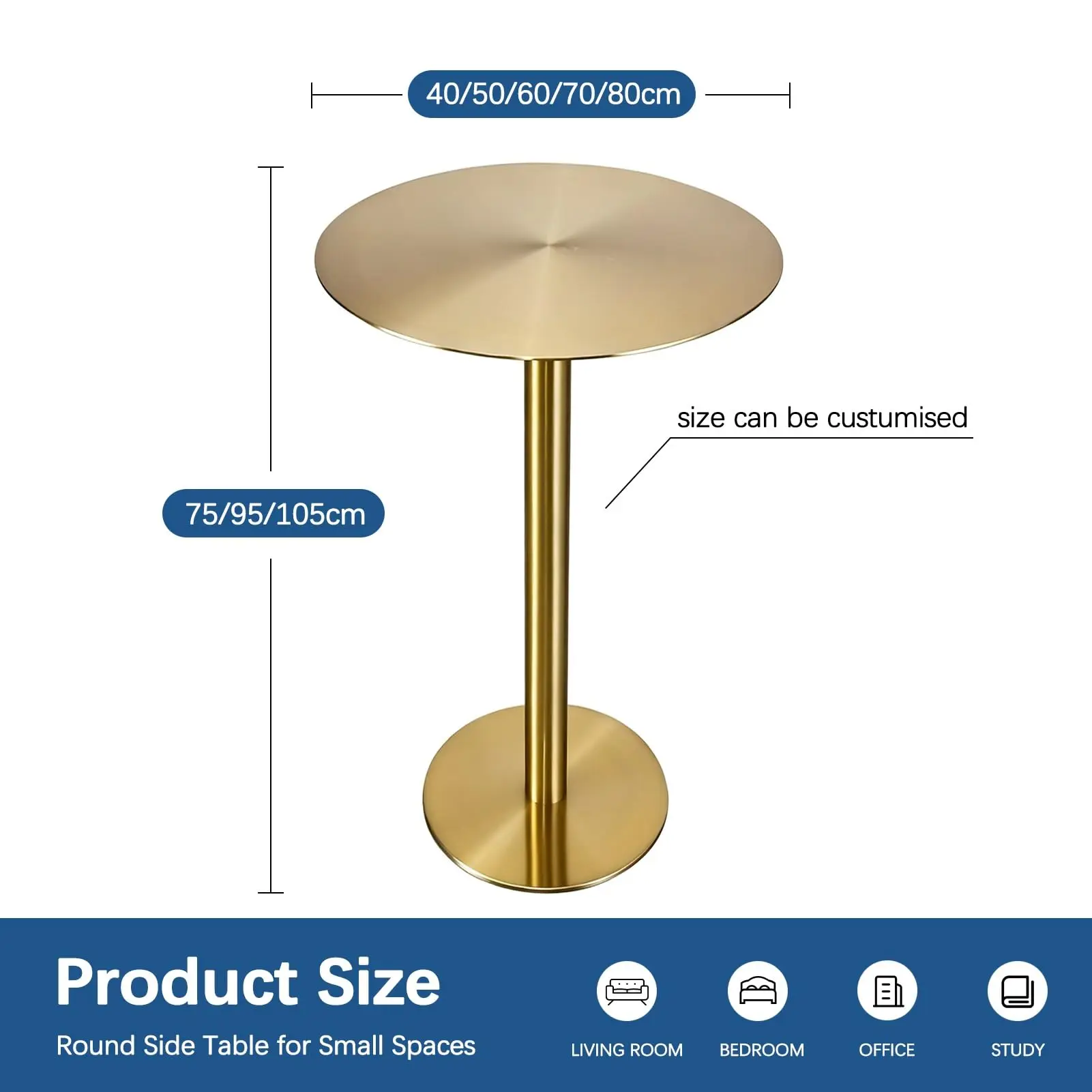 Modern Round Dining Table Bar Table, Bistro Cocktail Table with Sturdy Base, Stainless Steel Small Side Tables for
