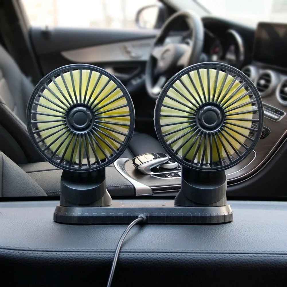 Double Head Car Fan 5V USB Powered 360 Degree Rotation Adjustable 3 Speeds Quiet Cooling Air Circulator For Car Dashboard Truck