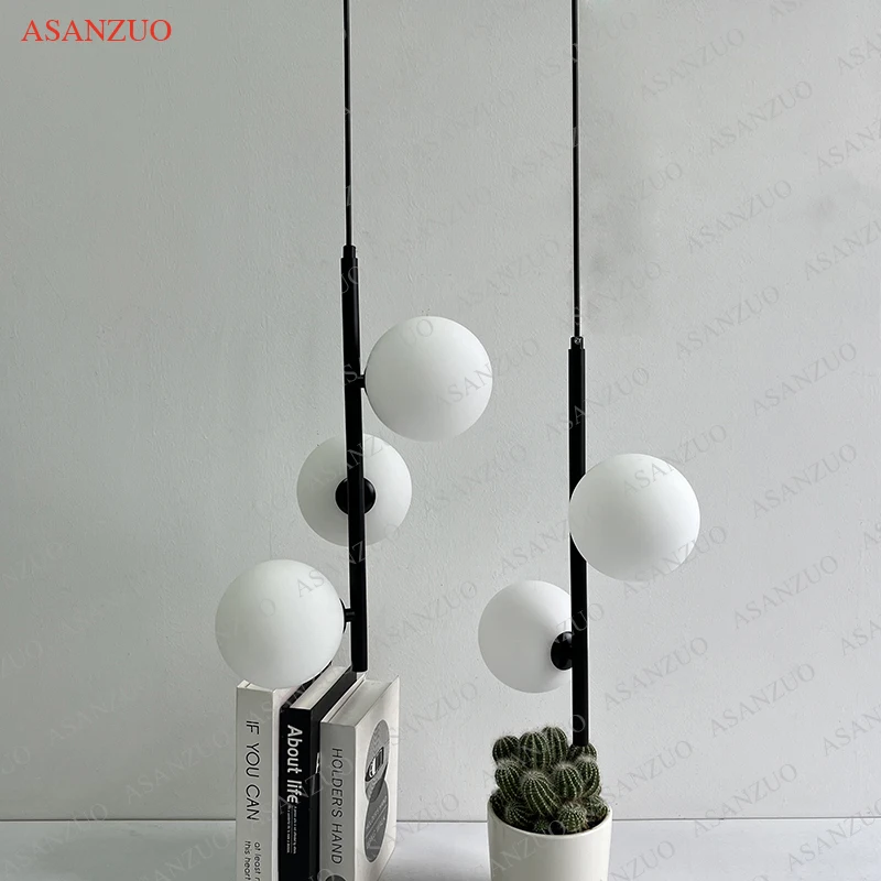 Hot sell White Glass ball pendant lights Brass Black bedside Hanging Lamp Dining Kitchen Island Decor Lighting fixtures