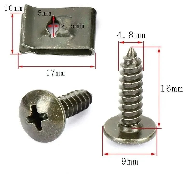 100/10pcs Mixed Car Motorcycles Metal Screw Tapping Fastener U-Type with Screw Anti-rust Protection Clip Screw Buckle Iron Sheet