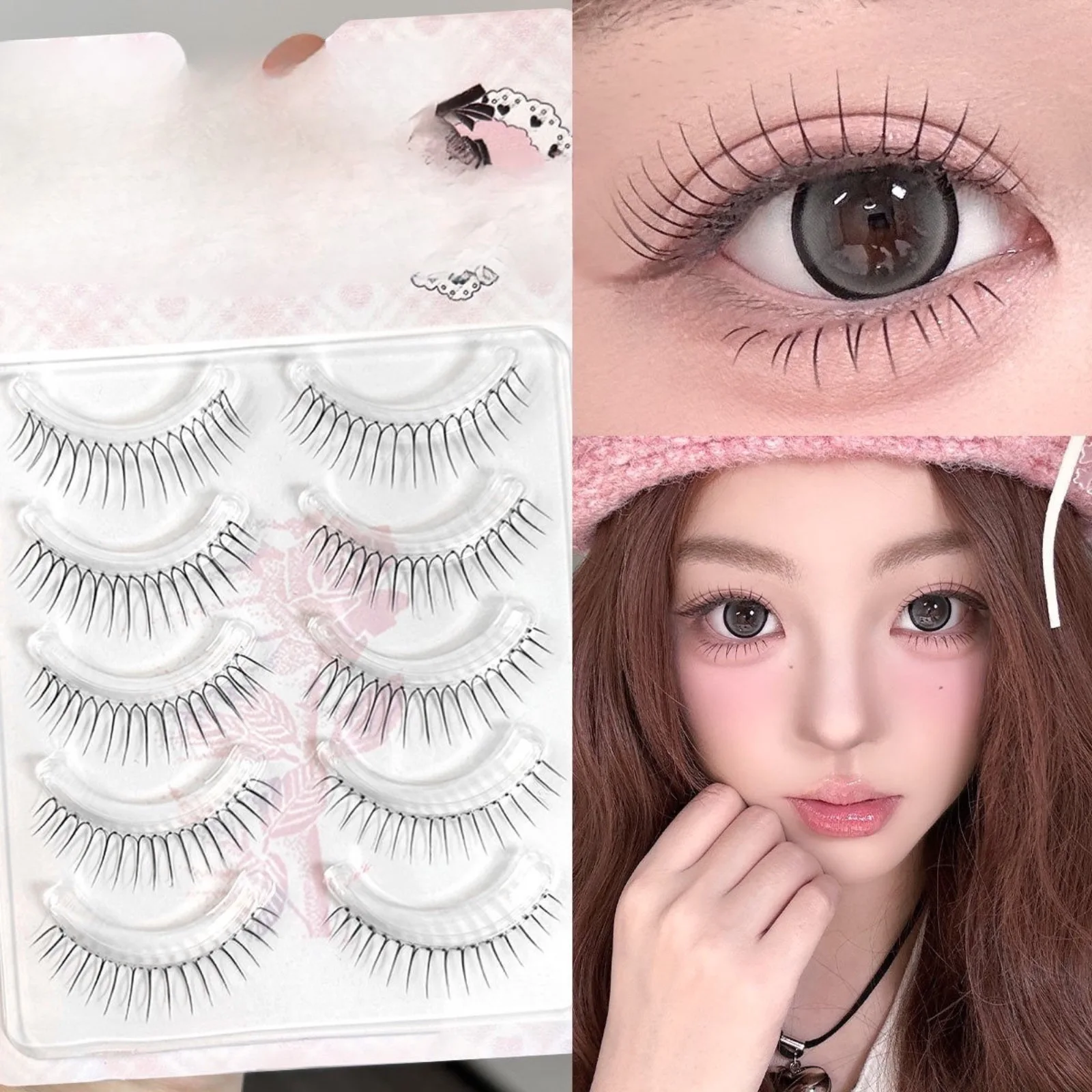 Jiefuxin Ciglia finte Kpop segmentate a forma di U Cluster coreano Ciglia individuali naturali Ciglia Manga di grande capacità fai da te