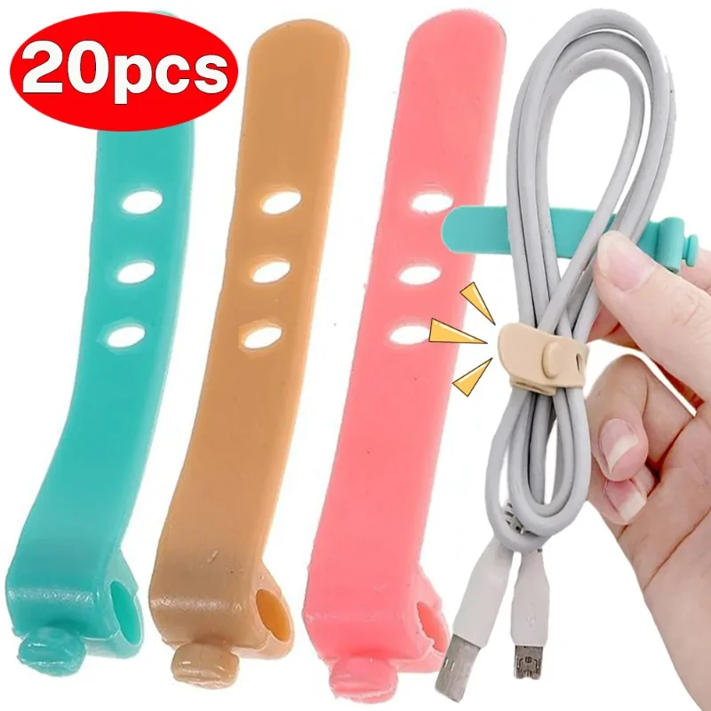 20/5/1Pcs Reusable Fastening Cable Ties Cord Organizer for Earphone Mouse Cable Winder Portable Soft Silicone Wire Organizer