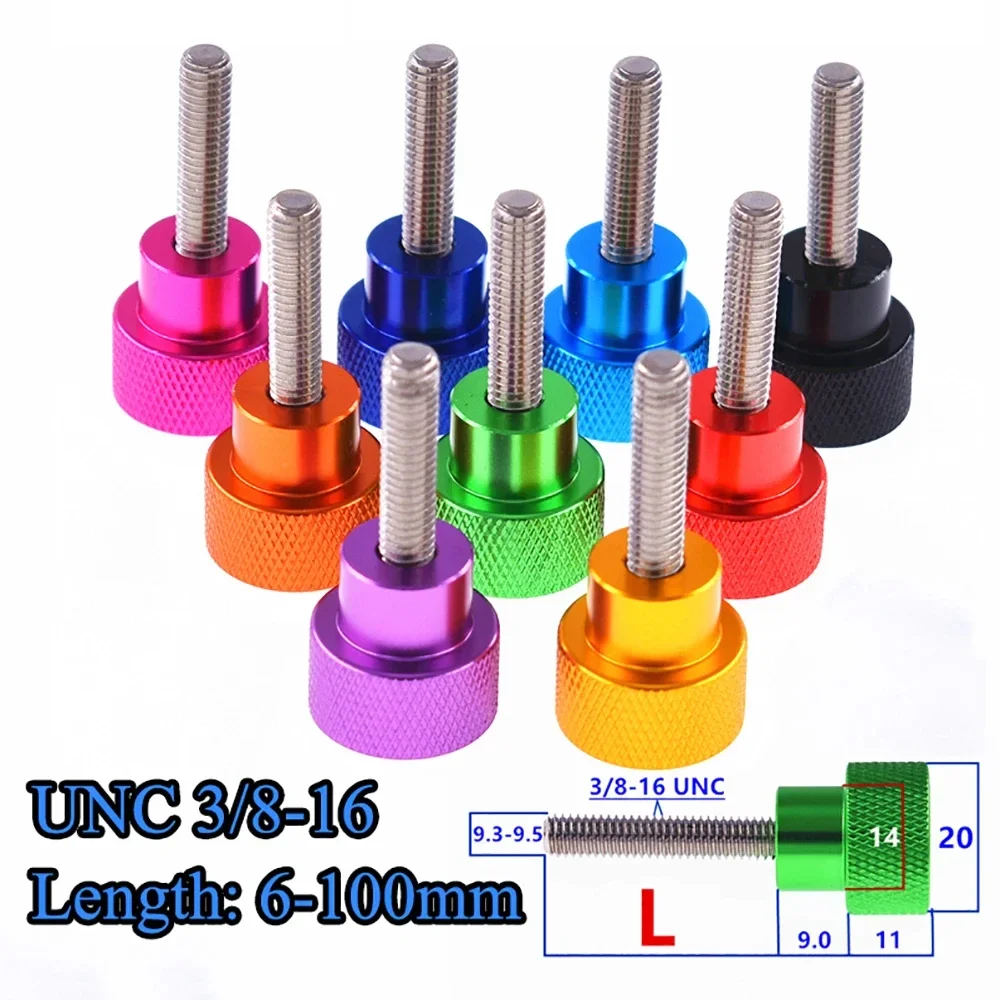 

10Pcs UNC 3/8-16 Thumb screw Aluminum knurled Head Stainless steel thread Hand tighten Thumb Screws Length 6-100mm