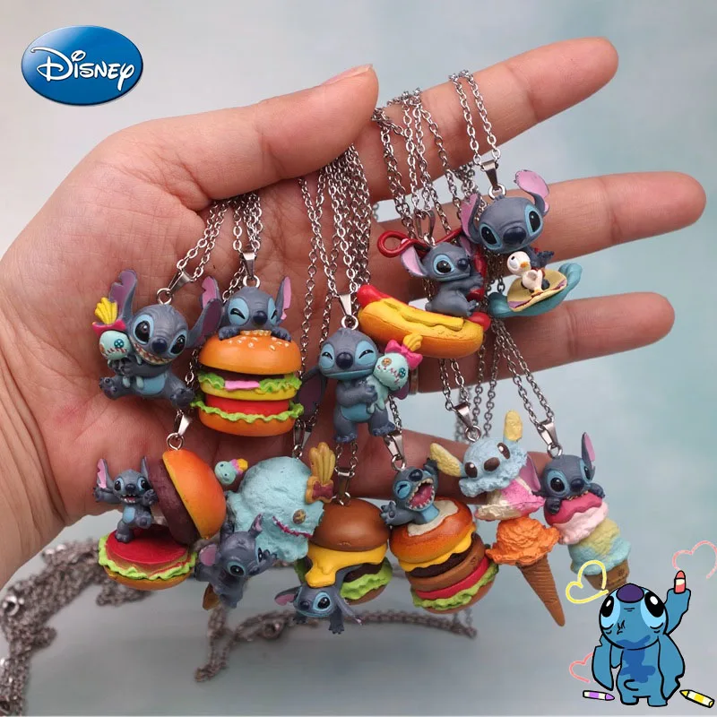 New Disney Anime Cartoon Necklace Lilo & Stitch Modeling PVC Necklace Anime Characters Stitch Kawaii Hip Hop Pendant Kids Gifts