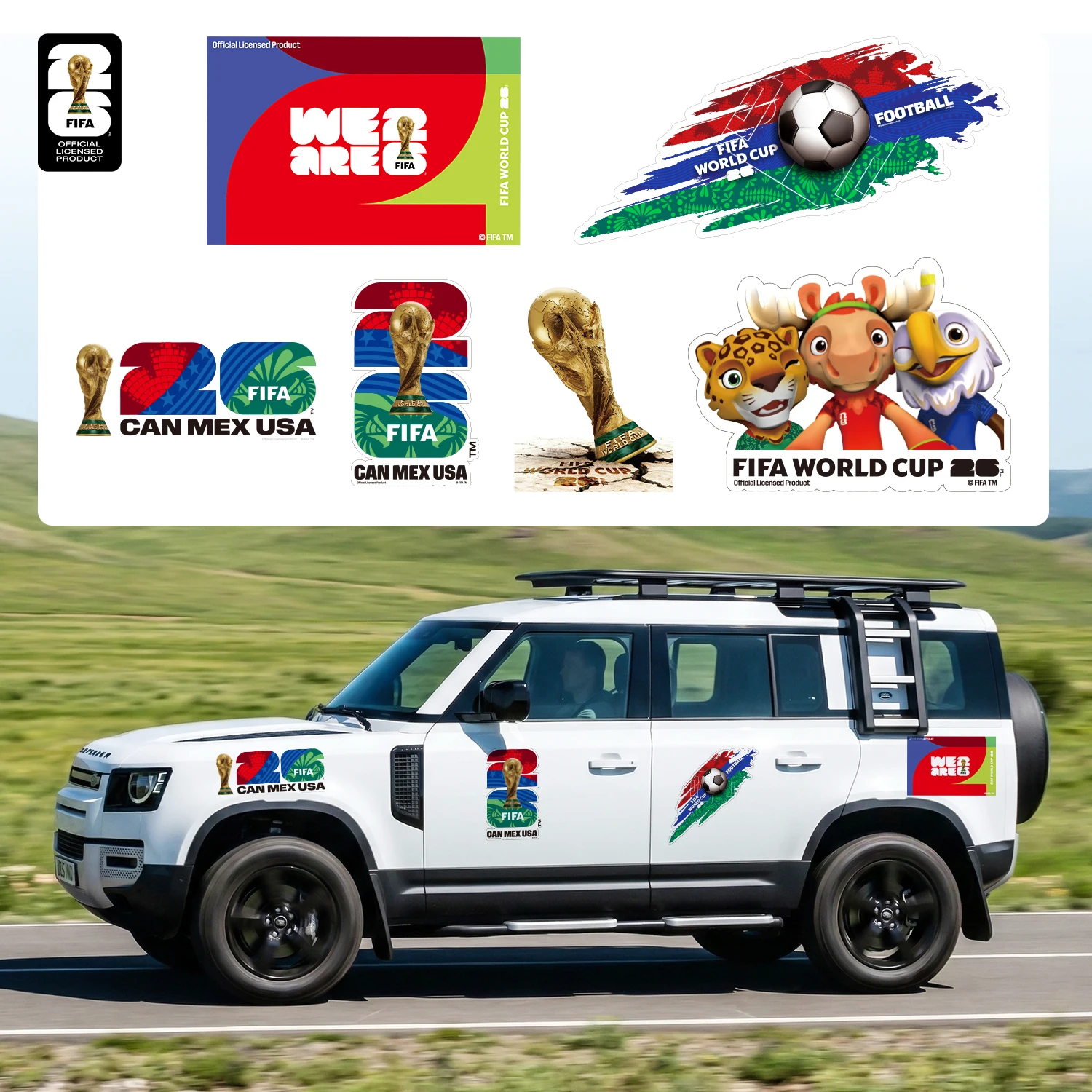 Calcomanía Oficial para Auto del Mundial FIFA 2026 con Diseño de Trofeo, Ciudad Anfitriona y Mascota - Calcomanía Impermeable para Auto