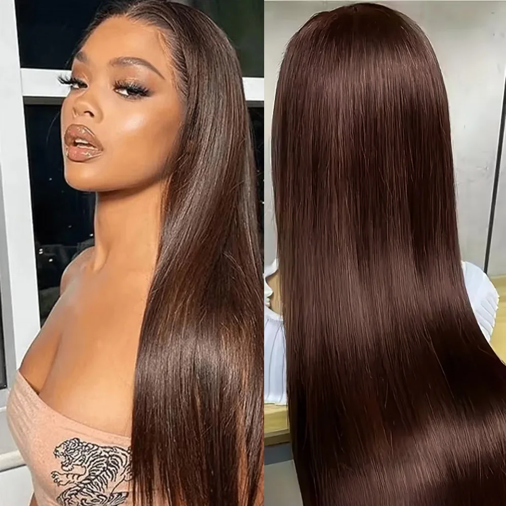 

#4 Chocolate Brown Straight Wig #4 13x6 HD Lace Frontal Human Hair Wig Chocolate Brown Colored Human Hair Wigs For Black Women