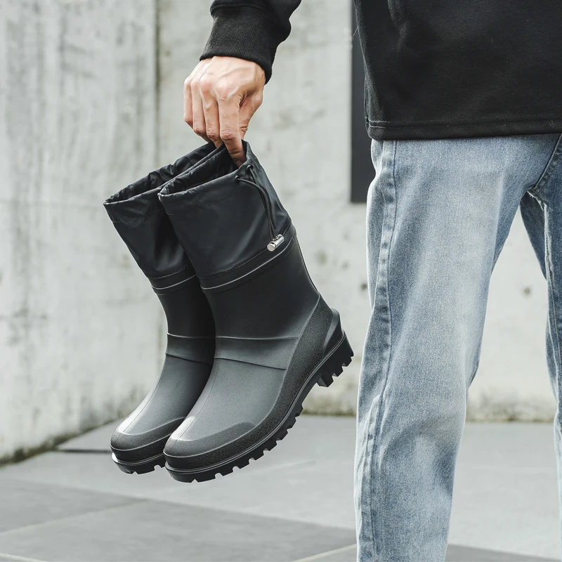 Bun Mouth Anti-Rutsch Herren Kurze Regenstiefel aus PVC, verschleißfest, schwarz, geschlossener Schaft, Garten-Wasserschuhe – Detail 7