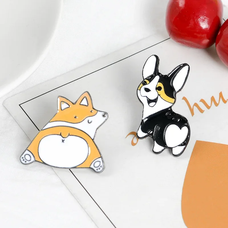 Cartoon Animal Husky Shiba Inu Pet Dog Brooches Corgi Dog Butt Enamel Pins Backpack Badge Jewelry Accessories Gifts for Kids