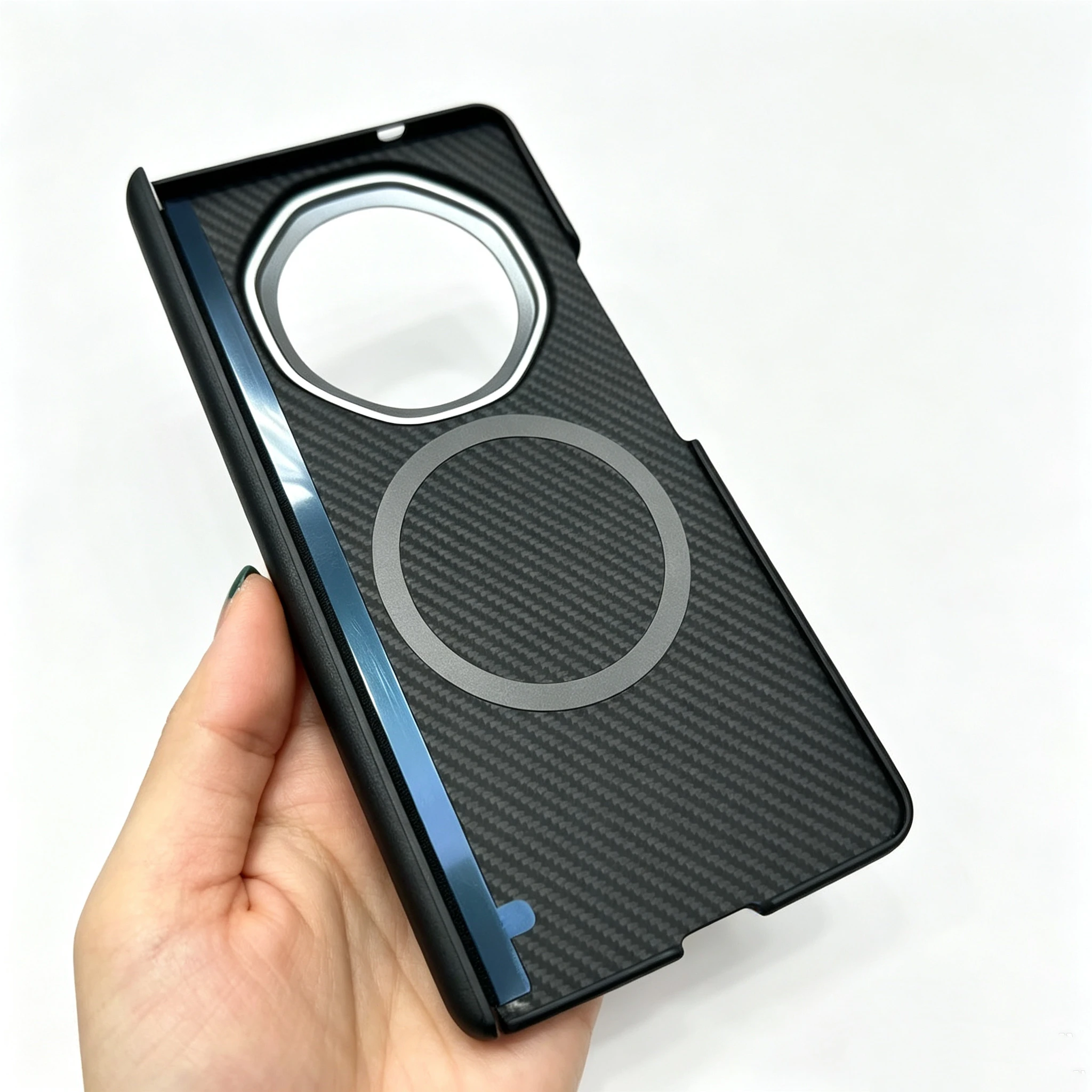 Etui For Honor Magic V6 V5 Ultra-Cienkie Etui Magnetyczne Magsafe Do Huawei Mate X7 X6 X5 X3 Pura X Max Pokrowiec z Włókna Węglowego Aramidowego — zdjęcie produktu 4