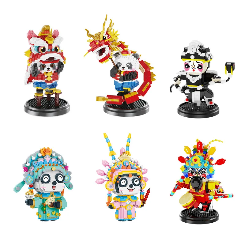 Beijing Opera Panda Building Blocks Dragon Lion Yingge Dance Panda Assembled Chinese Style Model Brick Figure Toys For Kids Gift
