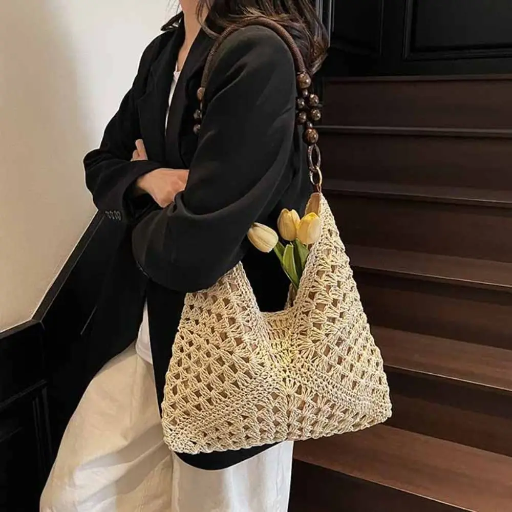 

Hollow Out Straw Woven Bag Beach Handbag Large Capacity Bohemian Beach Bag Tote Bag Bucket Bag Hollow Shoulder Bag Holiday