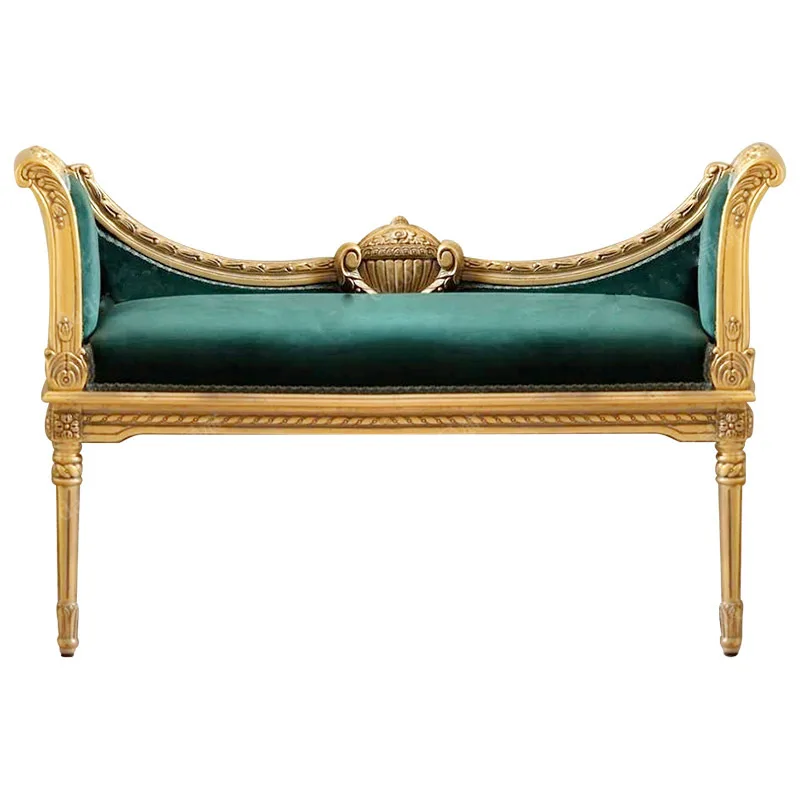 

European solid wood carving flower bedside stool French fabric bed bedside stool Neoclassical bedroom furniture Golden shoe chan