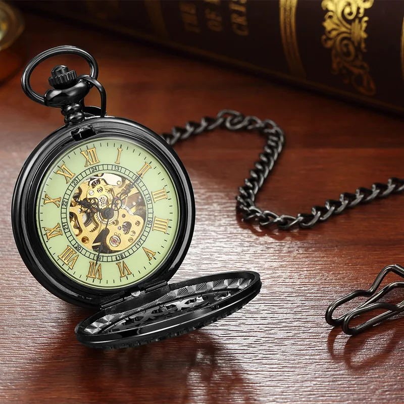 Men's Pocket Watch automatic mechanical watch hollow luminous gift steampunk necklace pendant retro dress bracelet watch
