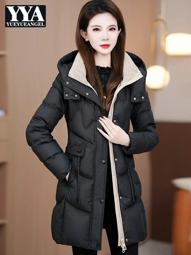 

Зимние женские теплые парки средней длины, модное пальто с капюшоном и высокой талией на молнии, уличная одежда, повседневная верхняя одежда, женское пальто