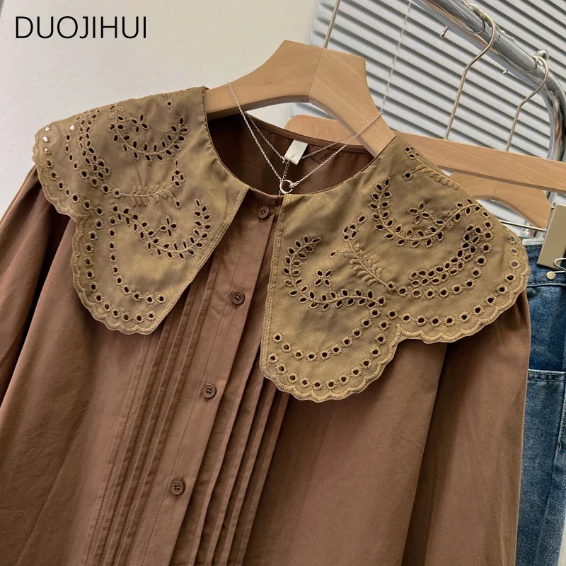 DUOJIHUI New Chic Lace-up Sweet Loose Women Shirt Basic Long Sleeve Simple Casual Office Ladies Fashion Pure Color Female Shirts