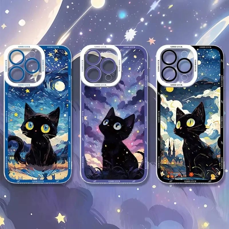 Funda bonita de gato cielo estrellado para Xiaomi Redmi Note 12 11 13 Pro Plus 4G 5G 12S 11S 10 10S 9 9S 8 13C 12C 10C funda de silicona suave