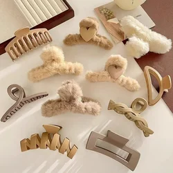 Fluffy Plush Faux Fur Big Crab Hair Claw Clips Women Girls Winter Ponytail Holder Hair Barrettes Clamps Hair Accessories Cheap