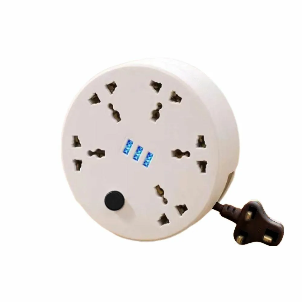 Circular Power Extension Board Universal Flexibility Socket Adapter with Long Cable 2M Retractable Power Cord