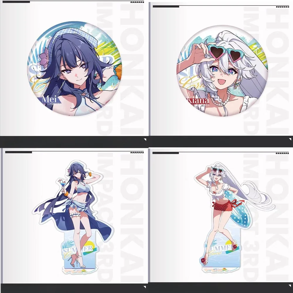 Game Honkai: Star Rail Leisure Summer Series Kiana Kaslana Acheron Bronya Rand Cosplay Badge Pin Gift Desktop Decor Figurines