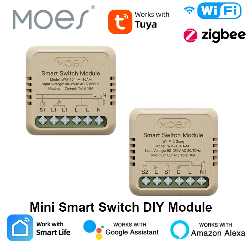 

MOES Tuya Mini Smart Switch DIY Модуль WiFi Zigbee Умный выключатель света 1/2 Gang APP Дистанционное управление Работа с Alexa Google Home