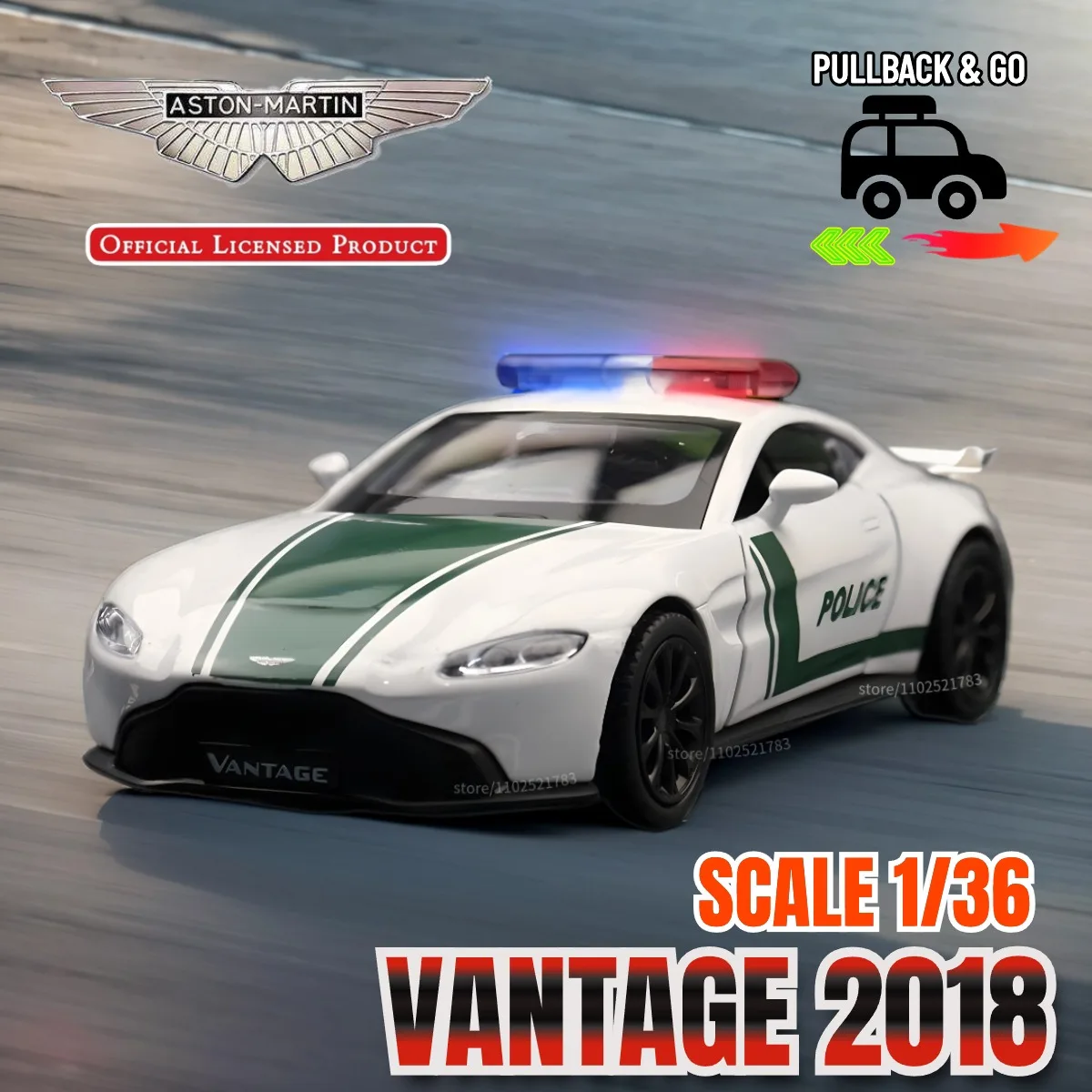 Aston Martin Vantage 2018 1:36 Scale Pullback Toy Car Model Official Licensed Diecast Vehicle Replica Xmas Gift Kid Boy Toy