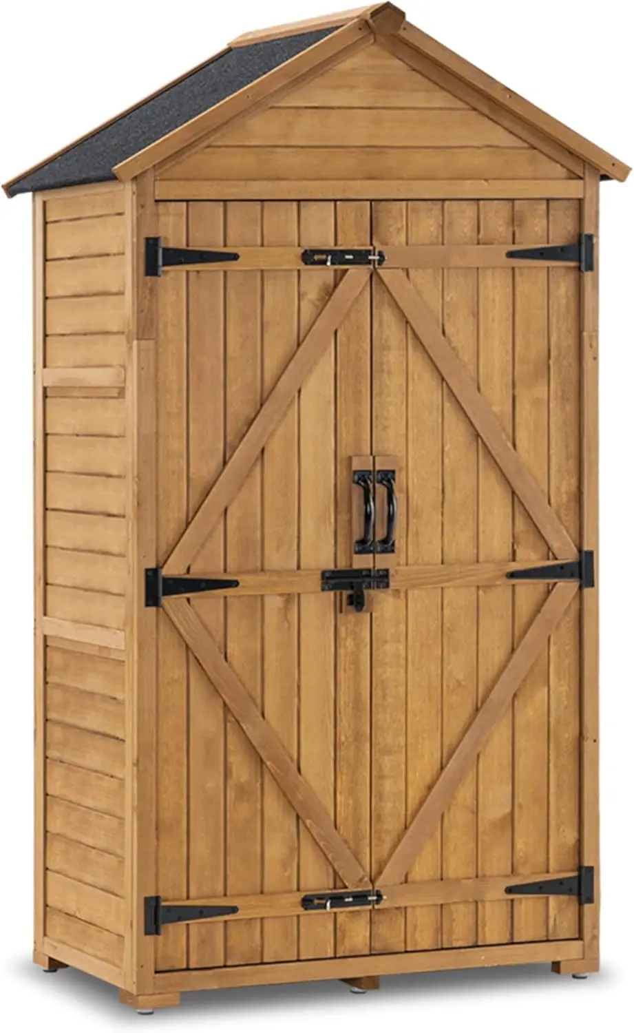 Outdoor Storage Cabinet, Garden Wood Tool Shed, Outside Wooden Shed Closet with Shelves and Latch for Yard, Patio