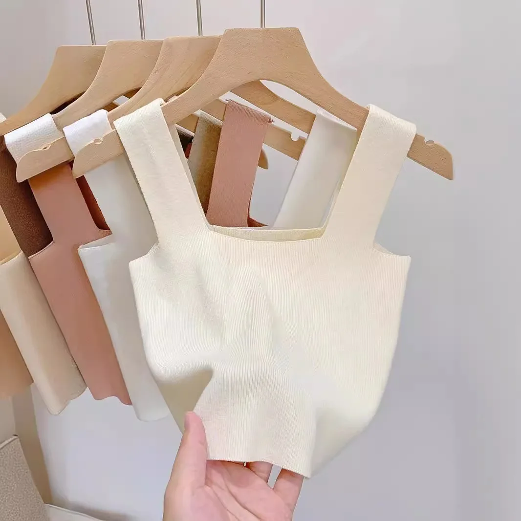 Odzież damska Kwadratowy dekolt dzianinowe podkoszulki topy mała kamizelka na ramiączkach damska letnia wewnętrzna dolna bez rękawów krótki top Camis Tees