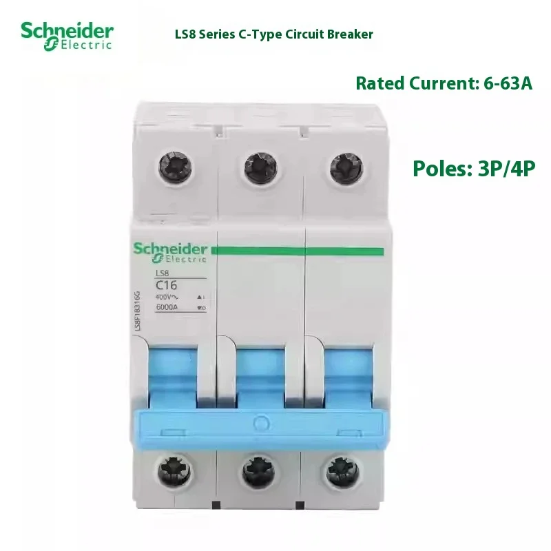 

Schneider Electric LS8 3P/4P 6/10/16/20/32/40/63A Тип C, небольшой автоматический выключатель, автоматический резервный выключатель Schneider