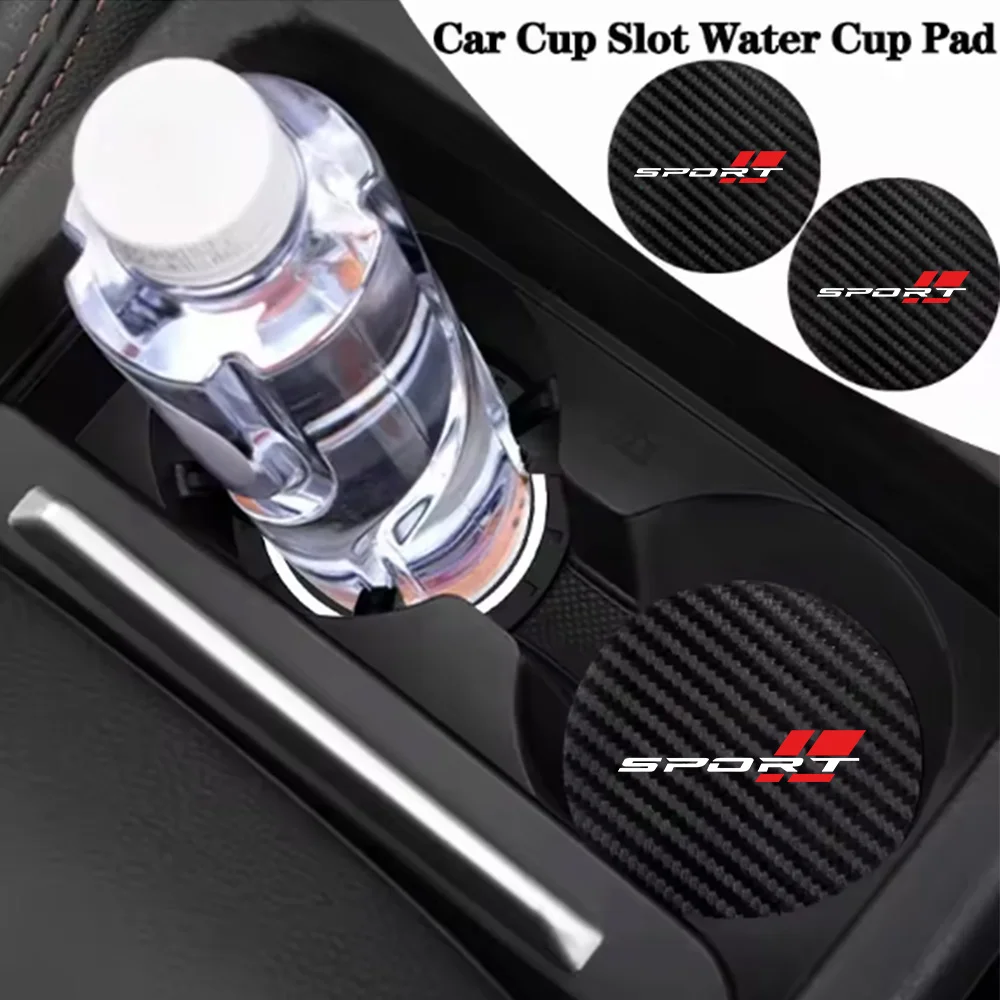 Acessórios de interior para carro com tema esportivo, tapete para copos com padrão de fibra de carbono, coleção de acessórios para carro, tapete antid