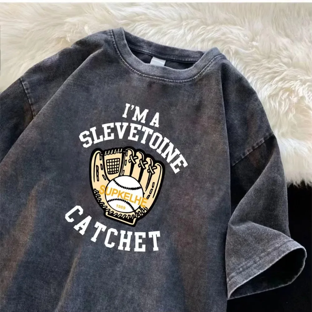 

Retro pure cotton men's and women's washed T-shirt American old street hip-hop crew neck top trendy brand fashion big T