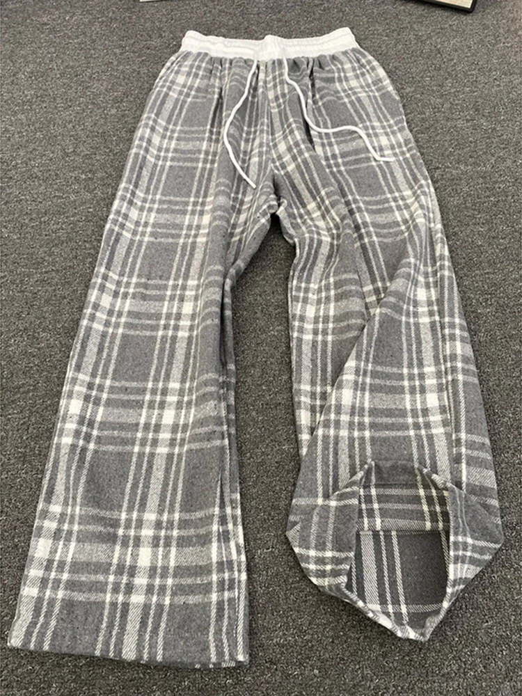 

Cleanfit ey Plaid Fce Casual Pants Men's Sle Autumn American Retro Drapey Sport Straight Leg Trousers Loose Fit Elasti...