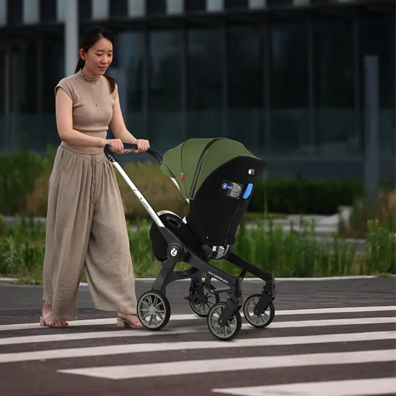 Lujoso cochecito de bebé multifunción plegable 4 en 1 de más de 3 años, sistemas de viaje con cinturón de seguridad de cinco puntos