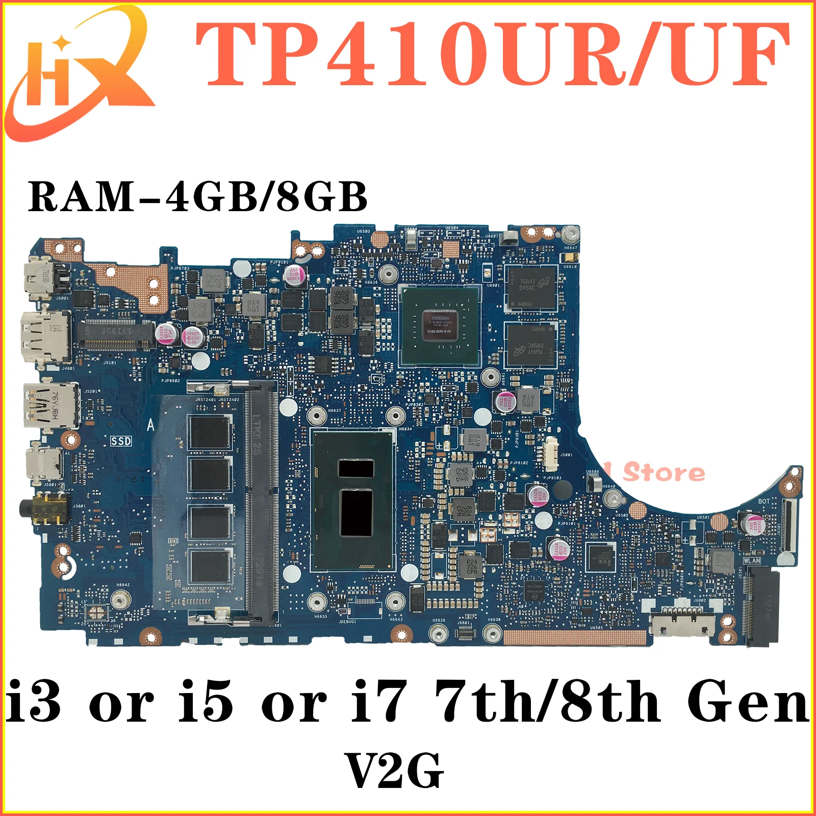 TP410UA Mainboard For ASUS Q405UA TP410UR TP410URR TP410UF TP410UAR  Laptop Motherboard i3 i5 i7 7th/8th RAM-4GB/8GB UMA/V2G